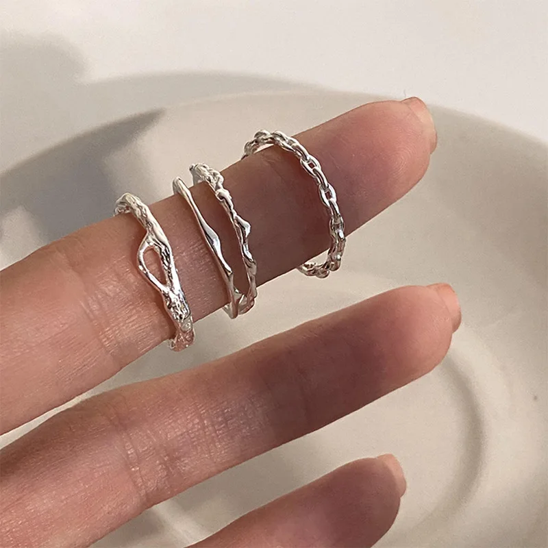 925 Sterling Silver Unikalny pierścionek z wąskimi liniami dla kobiet Biżuteria Regulowany palec Otwarty pierścionek w stylu vintage na prezent urodzinowy