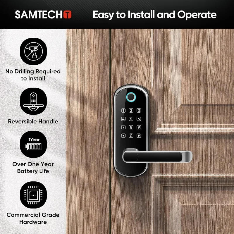 Smart Lock Keyless-Entry Keypad Fingerprint: samtechT Smart Lock, Biometric Smart Door Lock with Code Passcode,Digital Door Lock