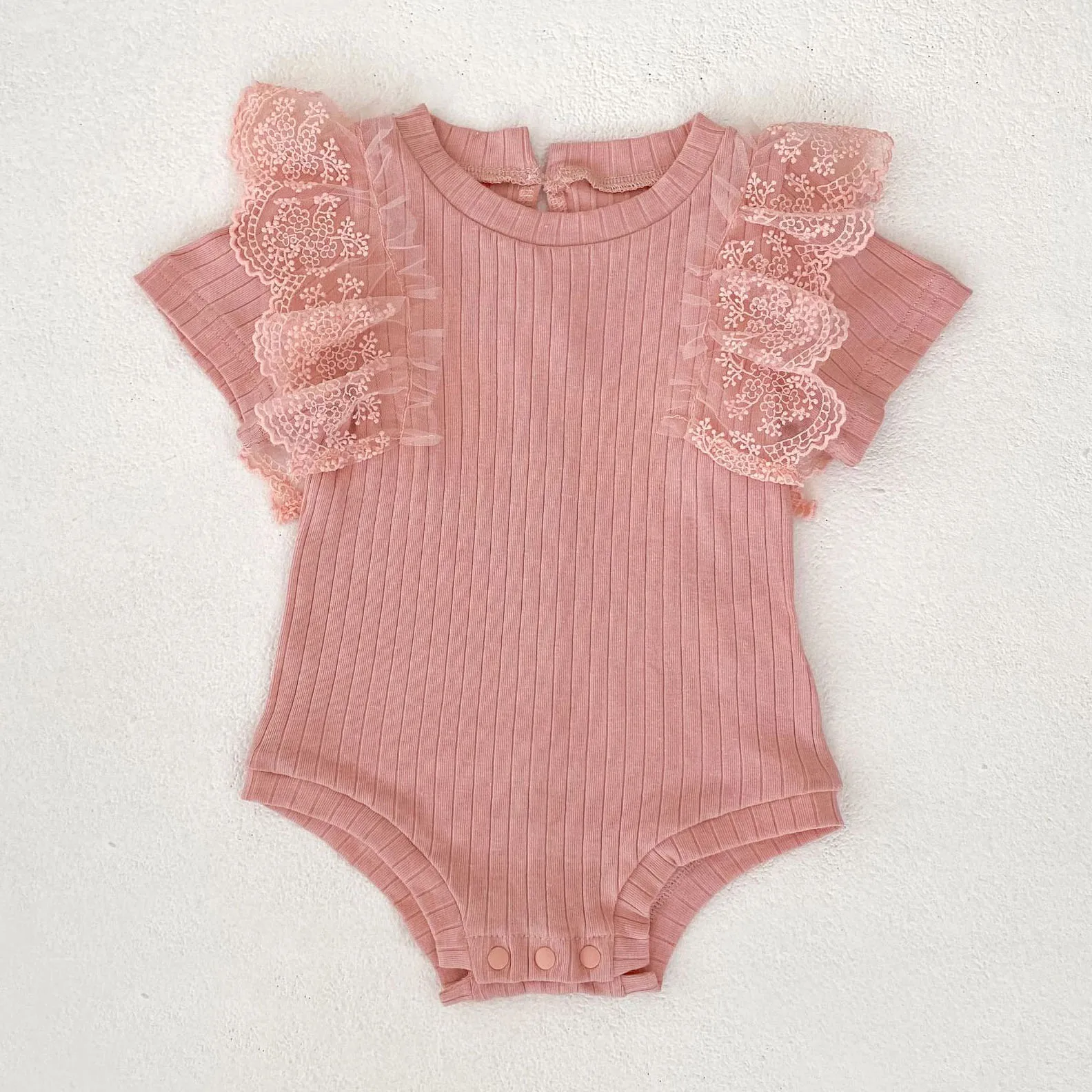 0-24M Newborn Kid Baby Girl Clothes Summer Lace Romper Short Sleeve Cotton Stretch Jumpsuit Cute Sweet Princess Outfit