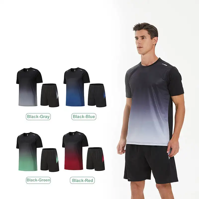 Sports T Shirt And Shorts Set 2 Piece Outfits Men's Summer Quick Drying Sports Suit for Running Gym Active Athletic Basketball