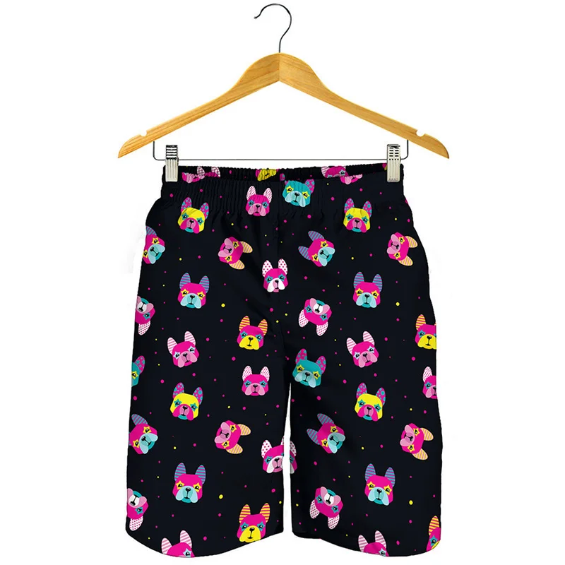 Cartoon French Bulldog 3D Print Beach Shorts Men Animal Graphics Surf Board Shorts Streetwear Short Pants Summer Swim Trunks