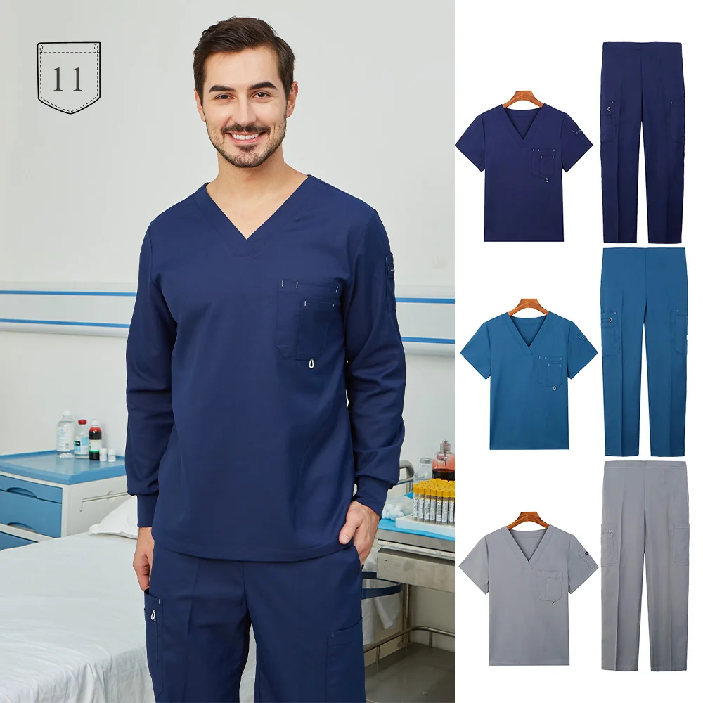 Engineered™ Doctor Scrub Uniforms Set for Men Surgical Workwear 11-Pocket Anti-Static Surgeon Hospital Nursing Uniform 9901