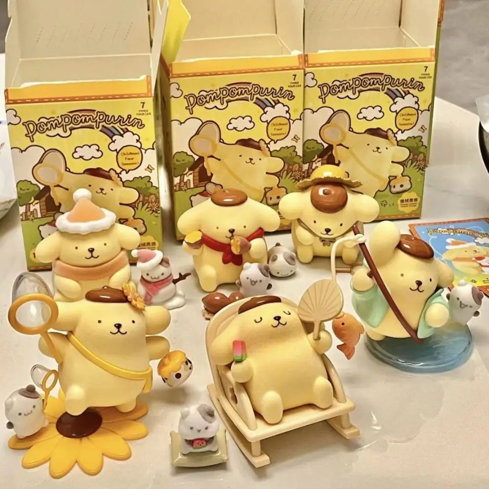 Caja ciega Sanrio, pudín, perro, serie de estaciones infantiles, juguete de moda, estatuilla, decoración de escritorio, regalo de muñeca, 1 ud./6 uds.