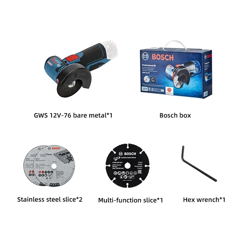 BOSCH Mini Cordless Angle Grinder GWS 12V-76 Rechargeable Metal Plastic Wood Cutting Machine Woodworking Power Tools GWS12V-76