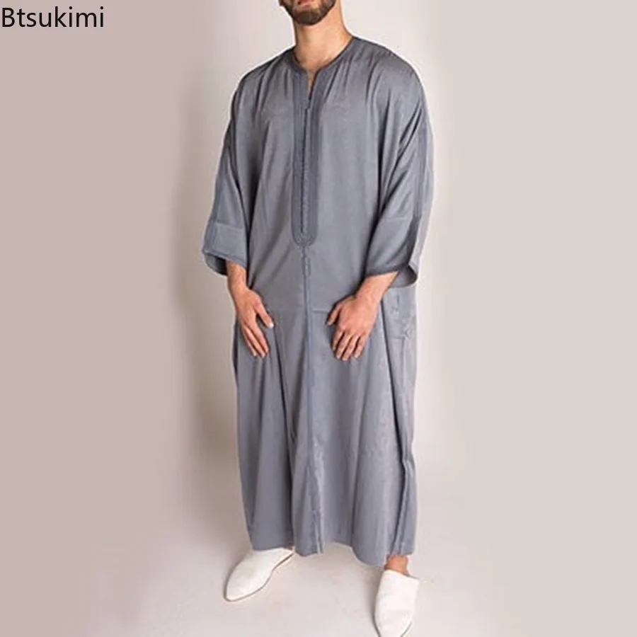 

New 2025 Men's Muslim Fashion Abaya Loose Casual Shirt Long Robe African Ethnic Style Men Clothing Middle East Arab Caftan Thobe