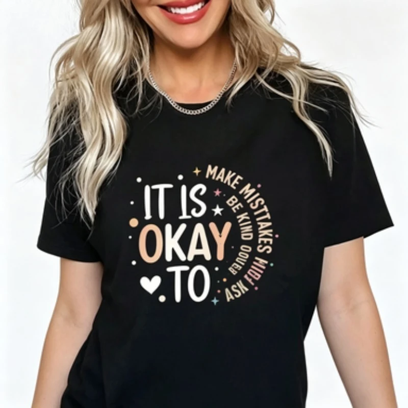 Inspirational Affirmation Women Cotton T‑Shirt Positive Mindset Graphic Print  Sleeve Casual Self‑love Ladies Daily Wear Tee