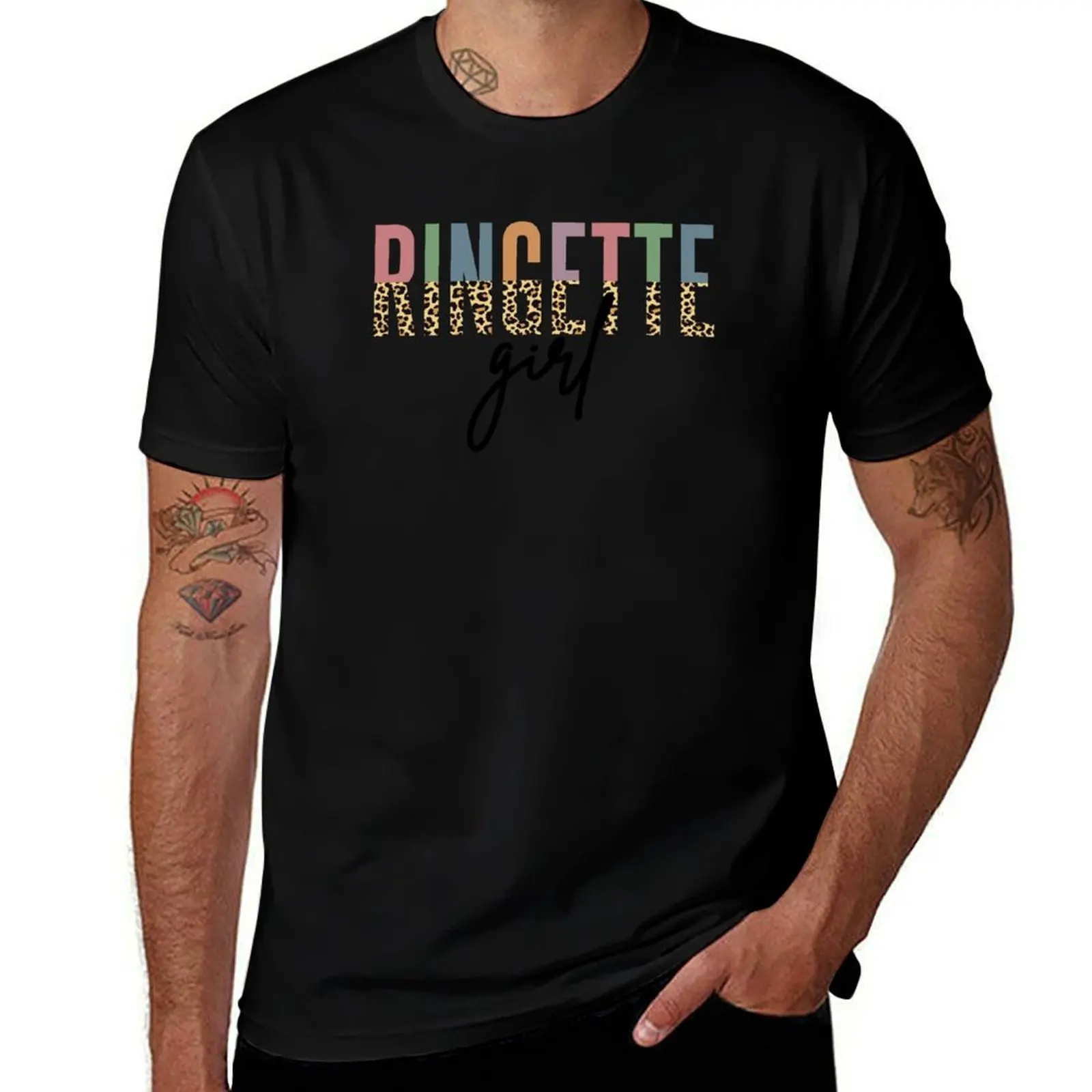 Ringette Girl colorful Cheetah print text For Ringette players Gift for Ringette lovers T-Shirt designer shirts mens t shirt