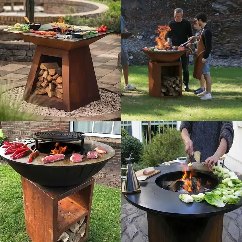 Steel BBQ Grill Table Outdoor Cooking Rust Proof Garden Kitchen Weather Resistant Charcoal with Smoke Function