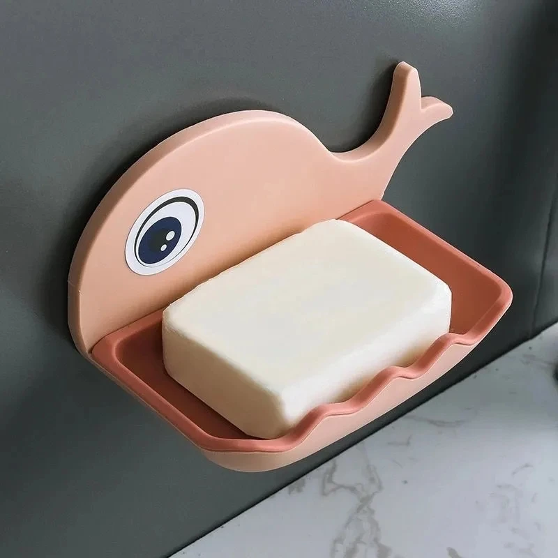 1PC Wall Mounted Soap Dish for Bathroom Shower Portable Whale Soap Holder Plastic Sponge Tray for Kitchen Bathroom Accessories