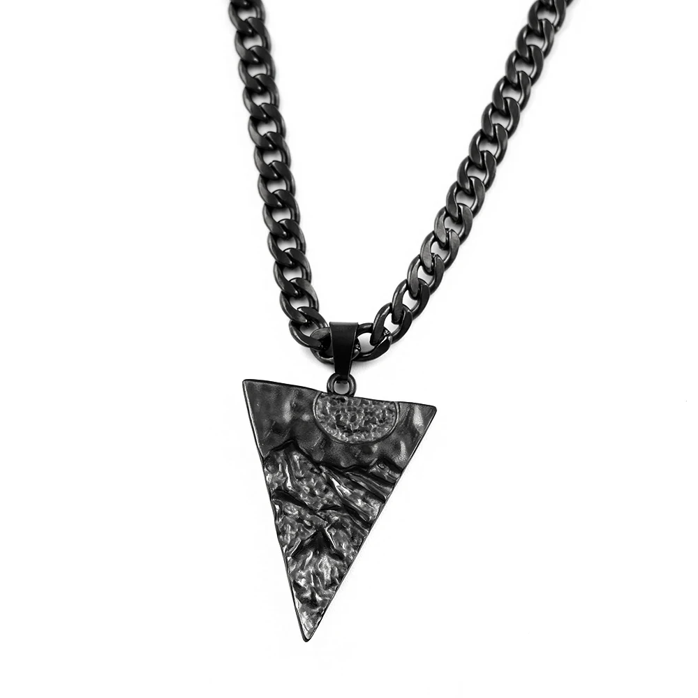 Vintage Moon Mountain Inverted Triangle Pendant Necklace for Women Men Silver Black Color Punk Party Chain Sunset Jewelry Gift