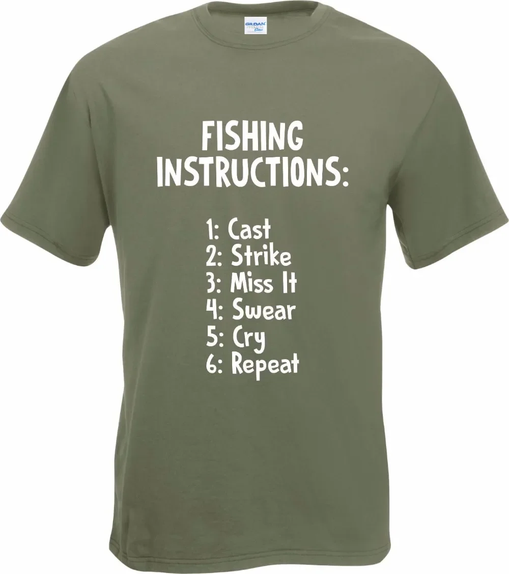Printed T-Shirts Men Fashion Funny Fisher Instructions - Fisherman T-Shirt Gift Angling Casual Tee Shirts Digital Printing
