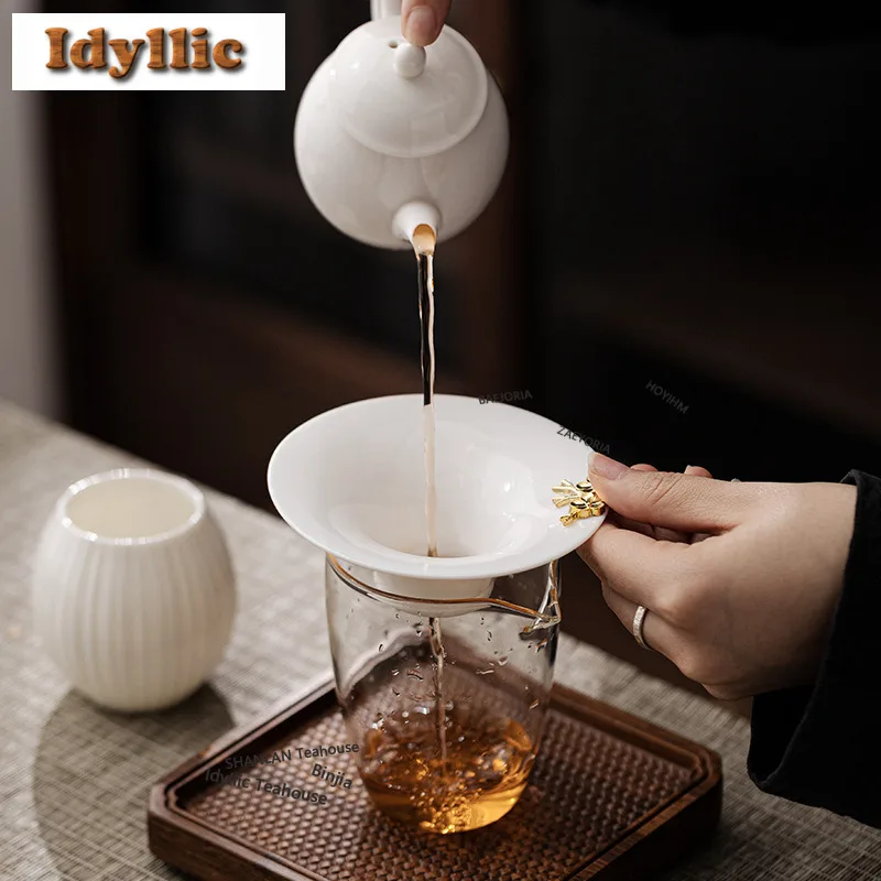 Mutton Fat Jade Tea Separator Infusor Boutique Tea Strainer Dispenser Household Tea Soaking Tea Filter Tableware Decoration Gift