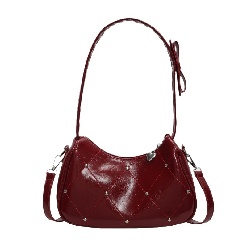 2024 New Wine Red Single Shoulder Bags For Women Trend Versatile Commuting Crossbody Bag Simple Pu Leather Female Handbags