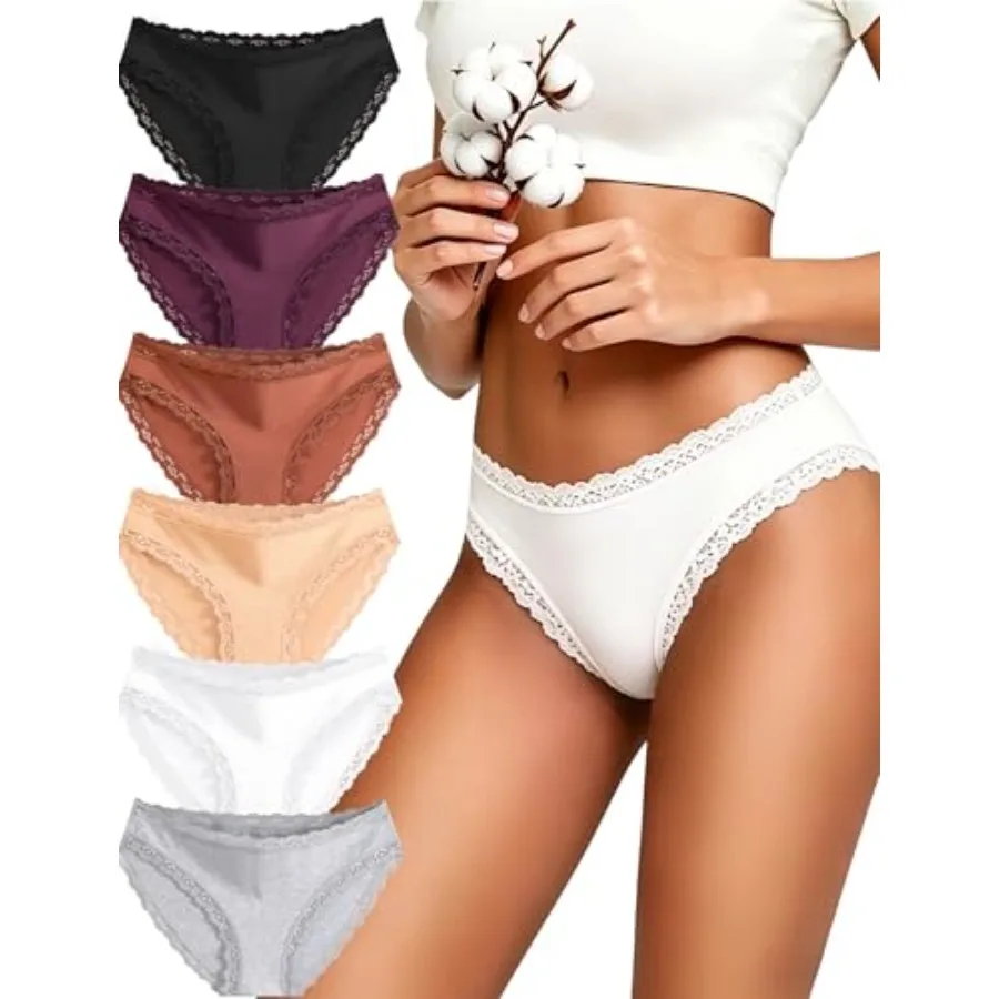 

READY TO LOVE Cotton Underwear for Women Sexy Seamless Lace Bikini Panties Soft Breathable Brief Lingerie Multicolor 6 Pack