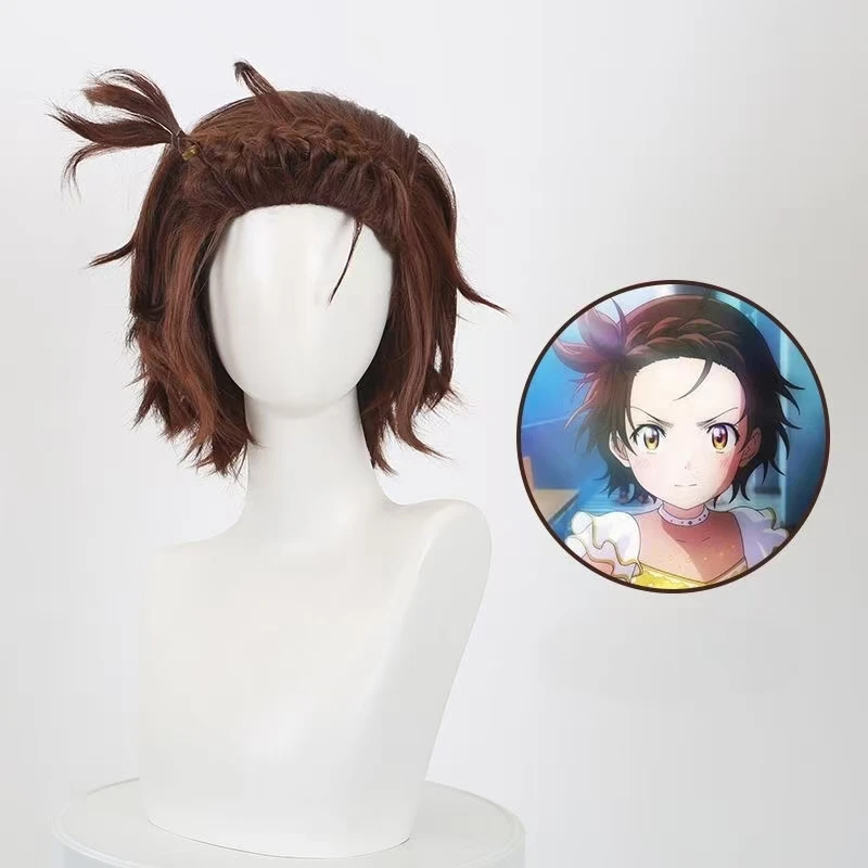 

Anime Inori Yuitsuka cosplay wig Synthetic Brown Short Curly Wig Cosplay Party Hair Halloween Costume Daily Wear
