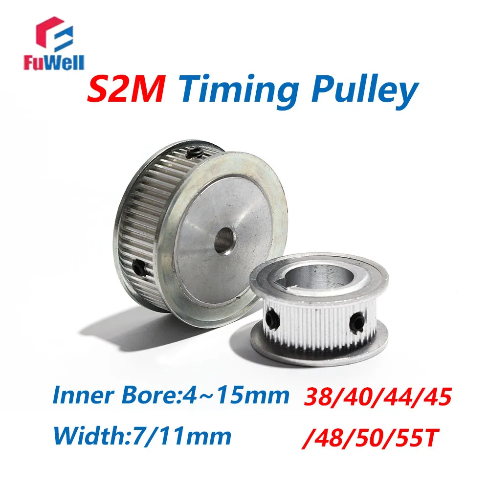 FuWell AF S2M Synchronous Pulley 38/40/44/45/48/50/55 Teeth Keyway Bore 4~15mm For Width 7/11mm CNC Timing Wheel Carving Machine