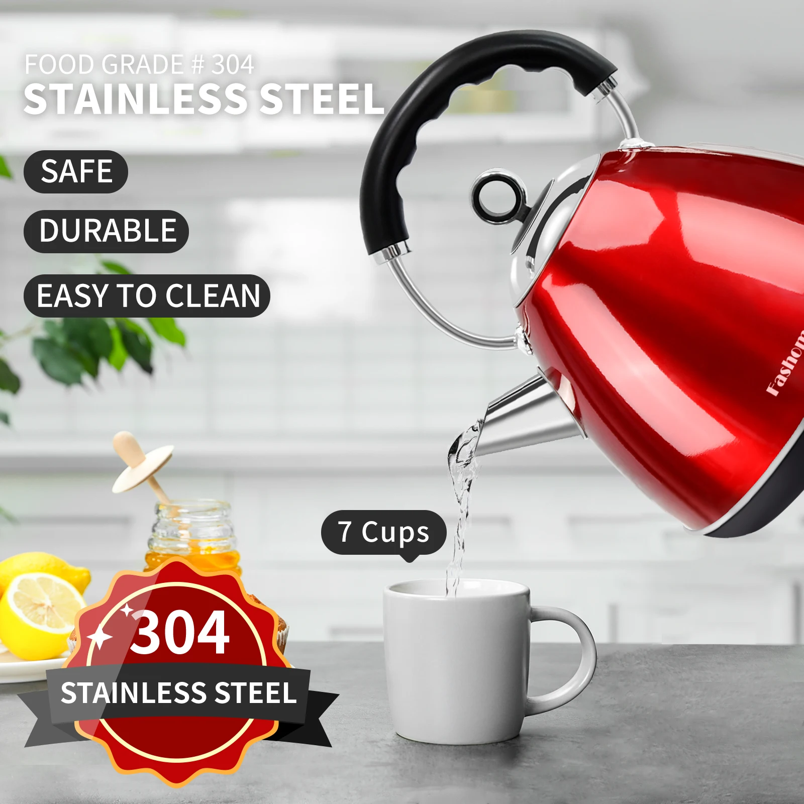 

1.7L Colorful 304 Stainless Steel Electric Kettle Auto Shut-off 1500W Household 120V Quick Heating Electric Boiling Tea Pot