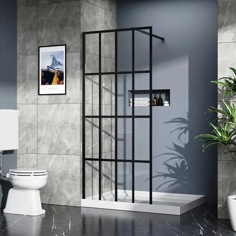 

34 x 72 Inch Walk-In Shower Door with Black Finish