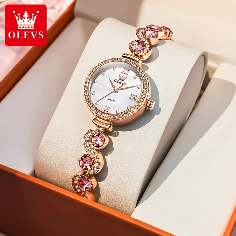 OLEVS Women's Watches Luxury Fashion Jewelry Strap Zircon Bezel Original Quartz Wristwatch Waterproof Date New Trend Dress reloj
