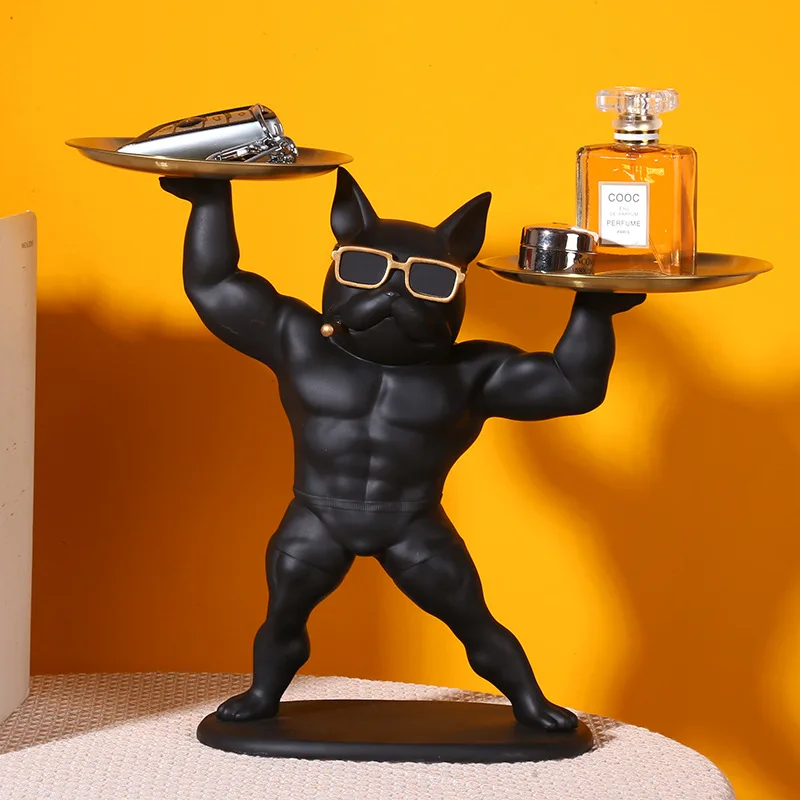 Creative home decoration dog fighting ornamDecoratiHome DecoHome，Jewelry key storage tray porch desktop animal resin crafts