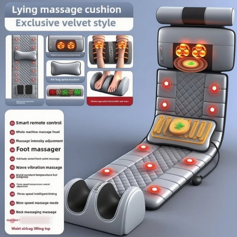 

Full Body Massage Pad 10-zone Wave Vibration Kneading Massage Pillow Foot Calf Massage Back Hot Compress Storage Bag Included Mo