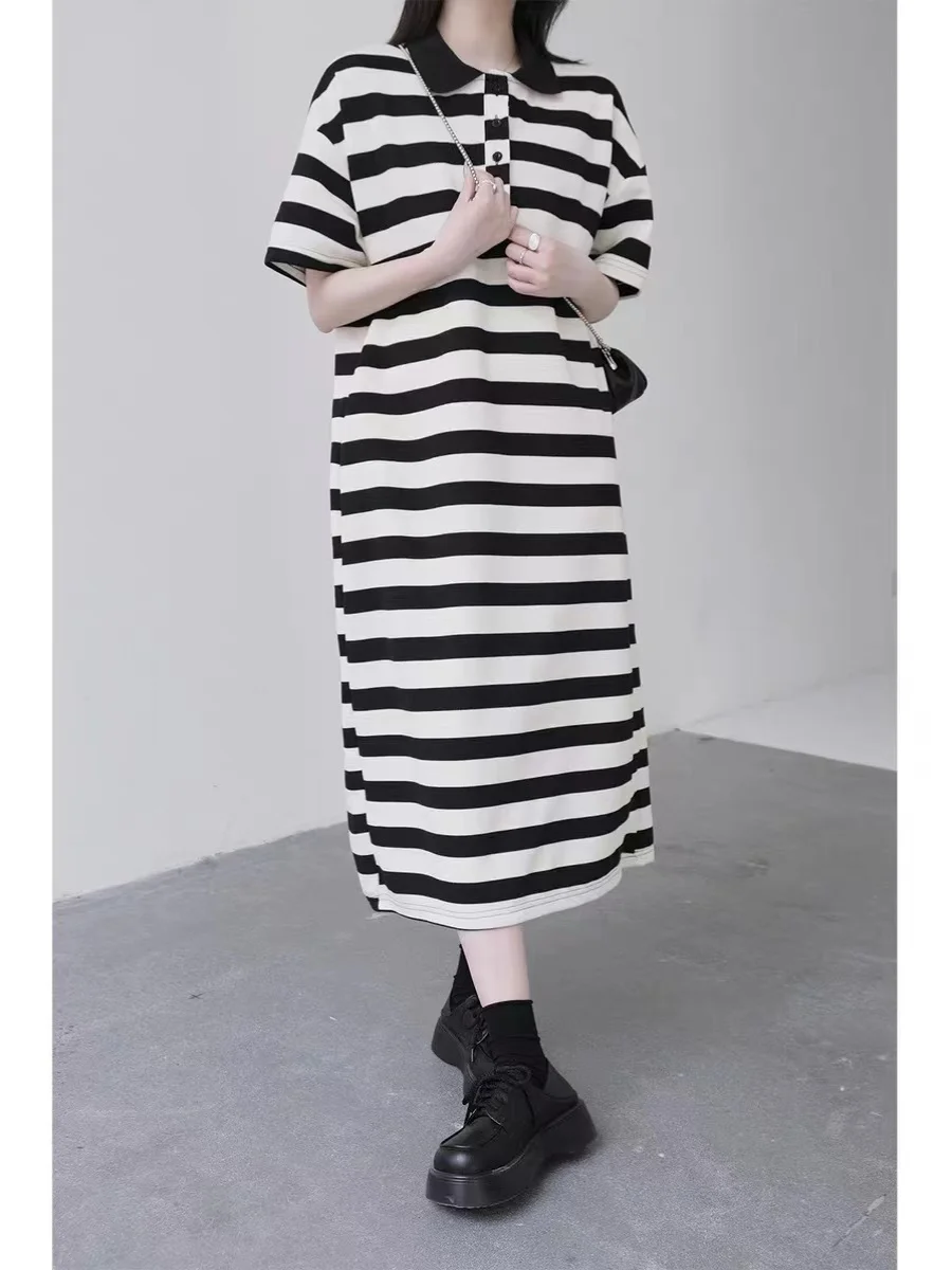 Zomer Streep irt Dr Dames Casual Losse Koreaanse Sle Japanse Casual Elegantie College Sle Anti-Aging Dr