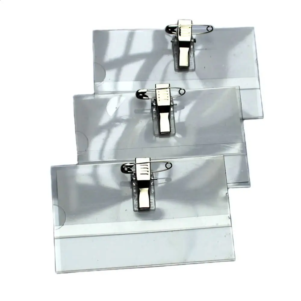 10pcs Safety Transparent ID Card Holder Credentials Waterproof Brooch Name Pass Card Sleeves Business Conference School