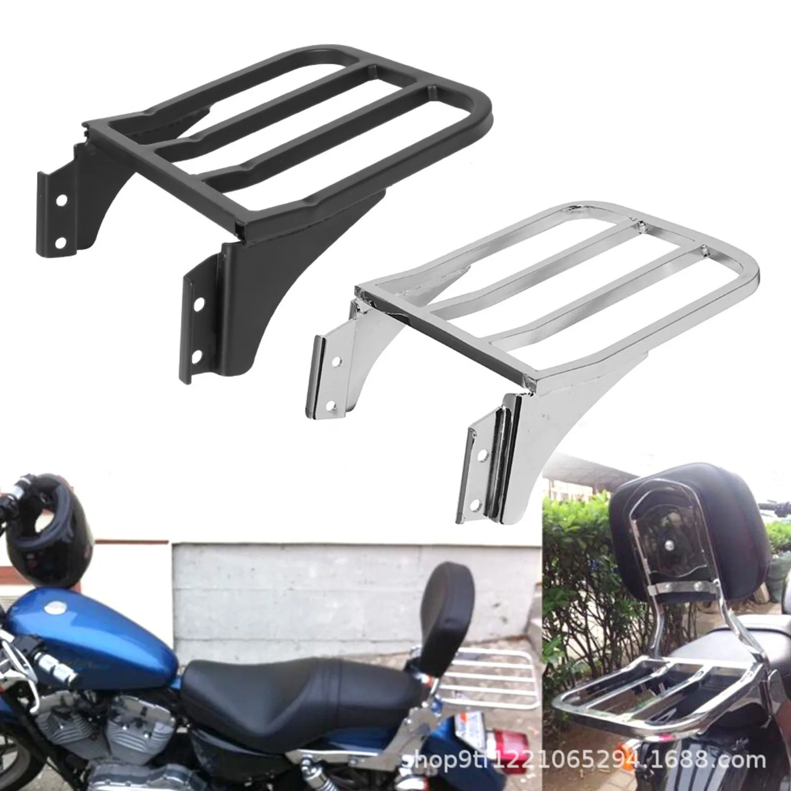 

Chrome Motorcycle Sissy Bar Backrest Luggage Rack Rear Carrier Fits For XL/FLST