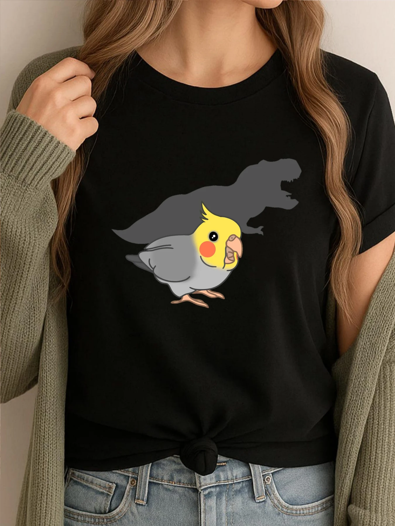 

Cute T Rex Cockatiel Doodle Graphic T Shirts Men Loose Shirts Character Printed Tees Mens Luxury Clothing