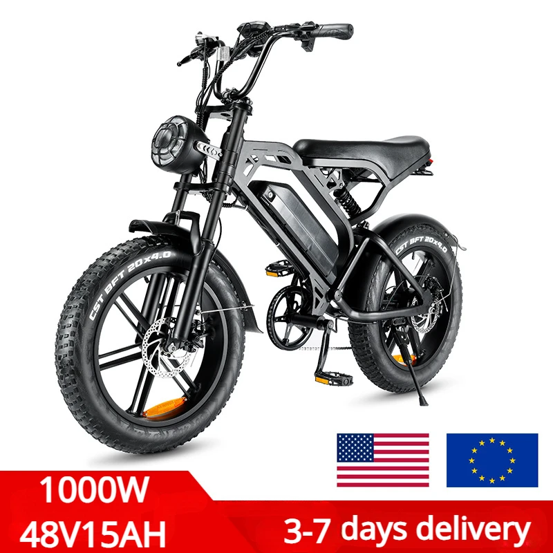 EU US Stock  Electric Bike 1000W Motor 48V15AH Lithium Battery Life 100KM Ebike Beach Mountain 20 Inch Fat Tire Electric Bicycle