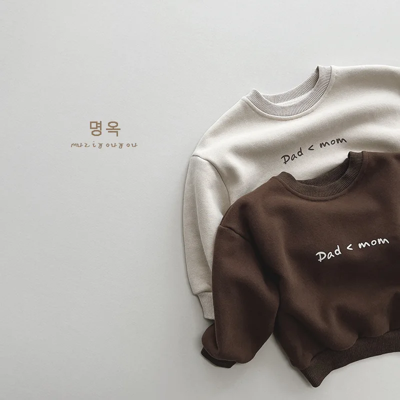 New Autumn Winter Boy Girl Children Letter Plus Velvet Sweatshirt Baby Infant Print Pullover Tops Kid Cotton Casual Sweatshirt