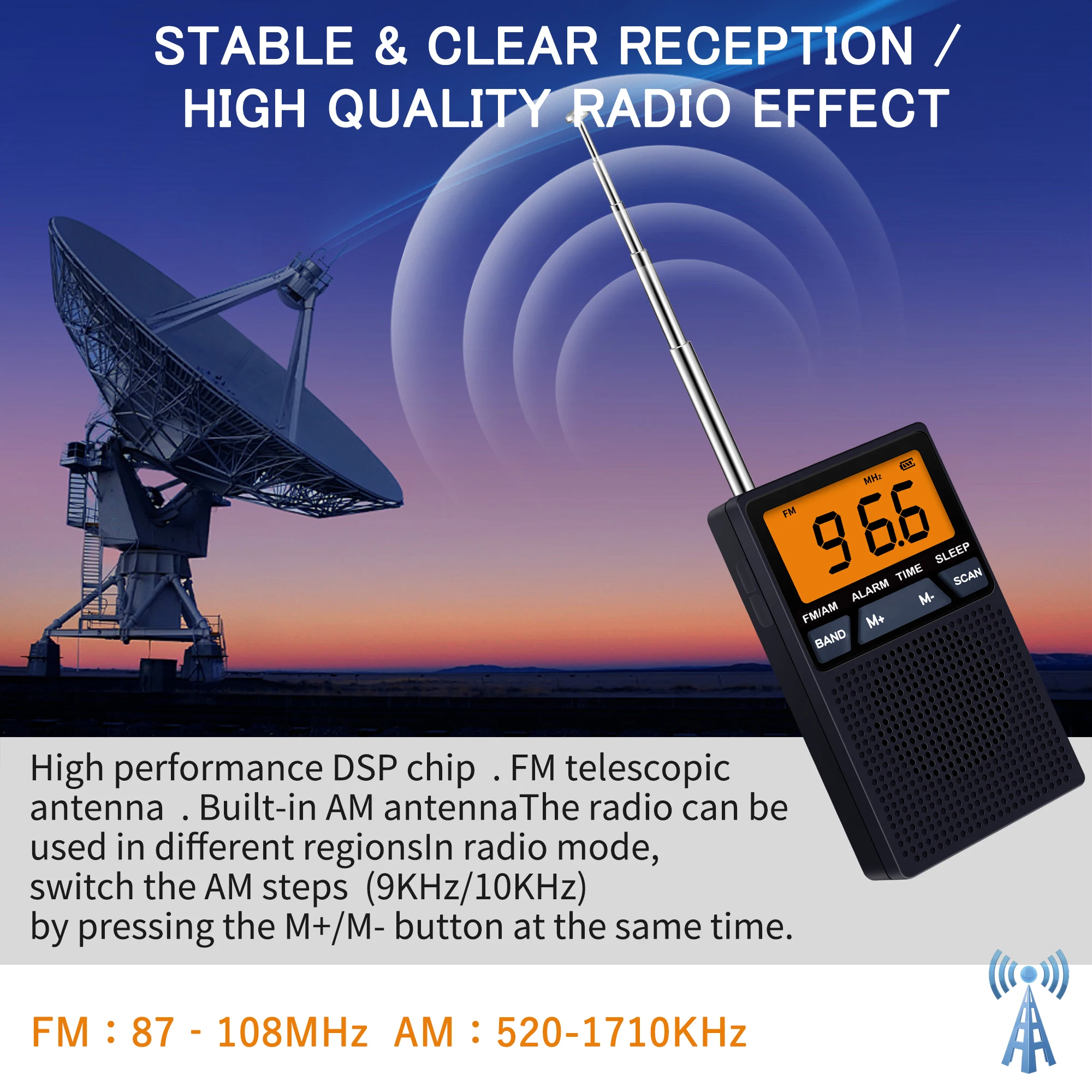 راديو FM AM صغير محمول شاشة LCD استقبال الراديو المدمج في مكبر الصوت ساعة تنبيه مع 3.5 مللي متر سماعة دعم مؤقت النوم