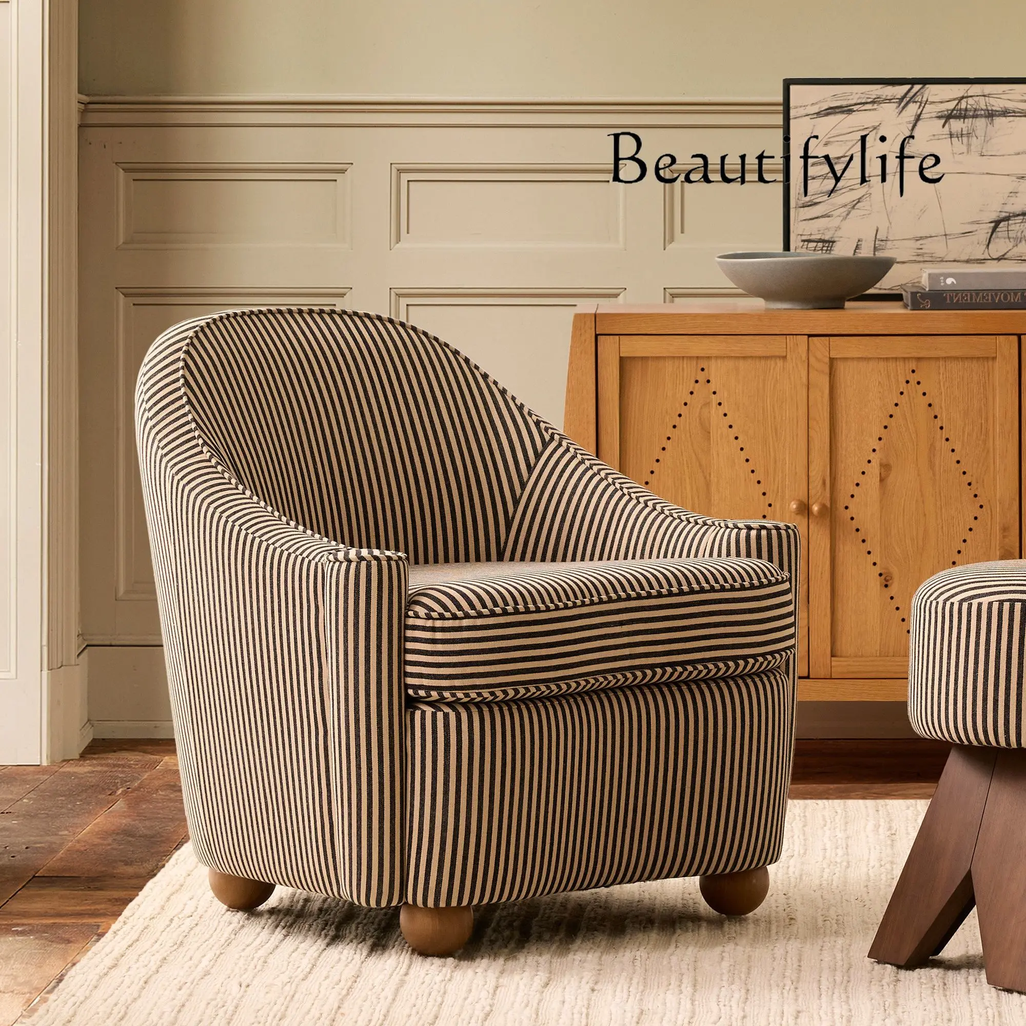 

Nordic light luxury retro striped living room fabric single sofa chair designer creative leisure chair