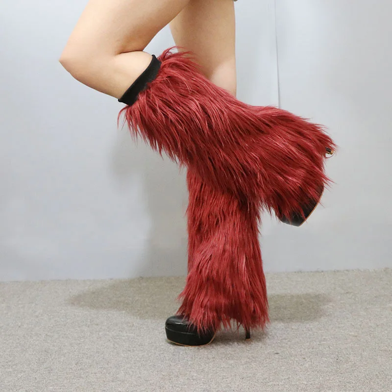 New Winter Faux Fur Sock Leggings Winter Lolita Leg Warmer Gothic Boots Socks Stockings Soft Fur Foot Warming Cosplay