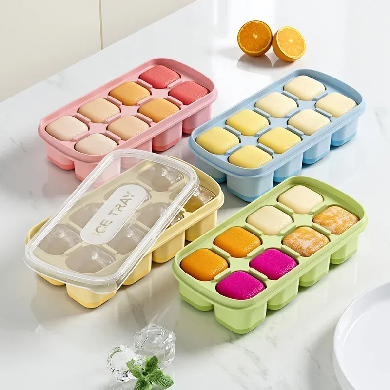 8 Grids Ice Cube Trays Silicone Ice Cube Mold with Removable Lid DIY Homemade Popsicle Mold for Cocktail Freezer Kitchen Gadget