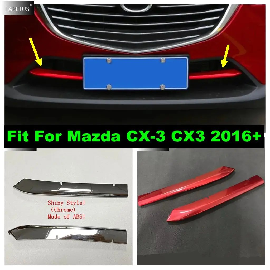 

Front Head Bottom Bumper Grille Grill Stripes Decor Panel Cover Trim For Mazda CX-3 CX3 2016 - 2023 Red / Chrome Car Accessories