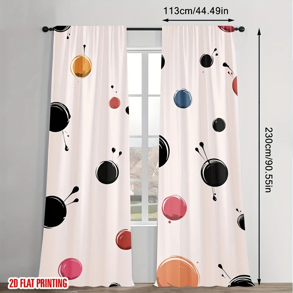 2PC Modern Abstract Circle Pattern Curtains Geometric Spot Dots Drapes for Living Room Bedroom Window Home Decor