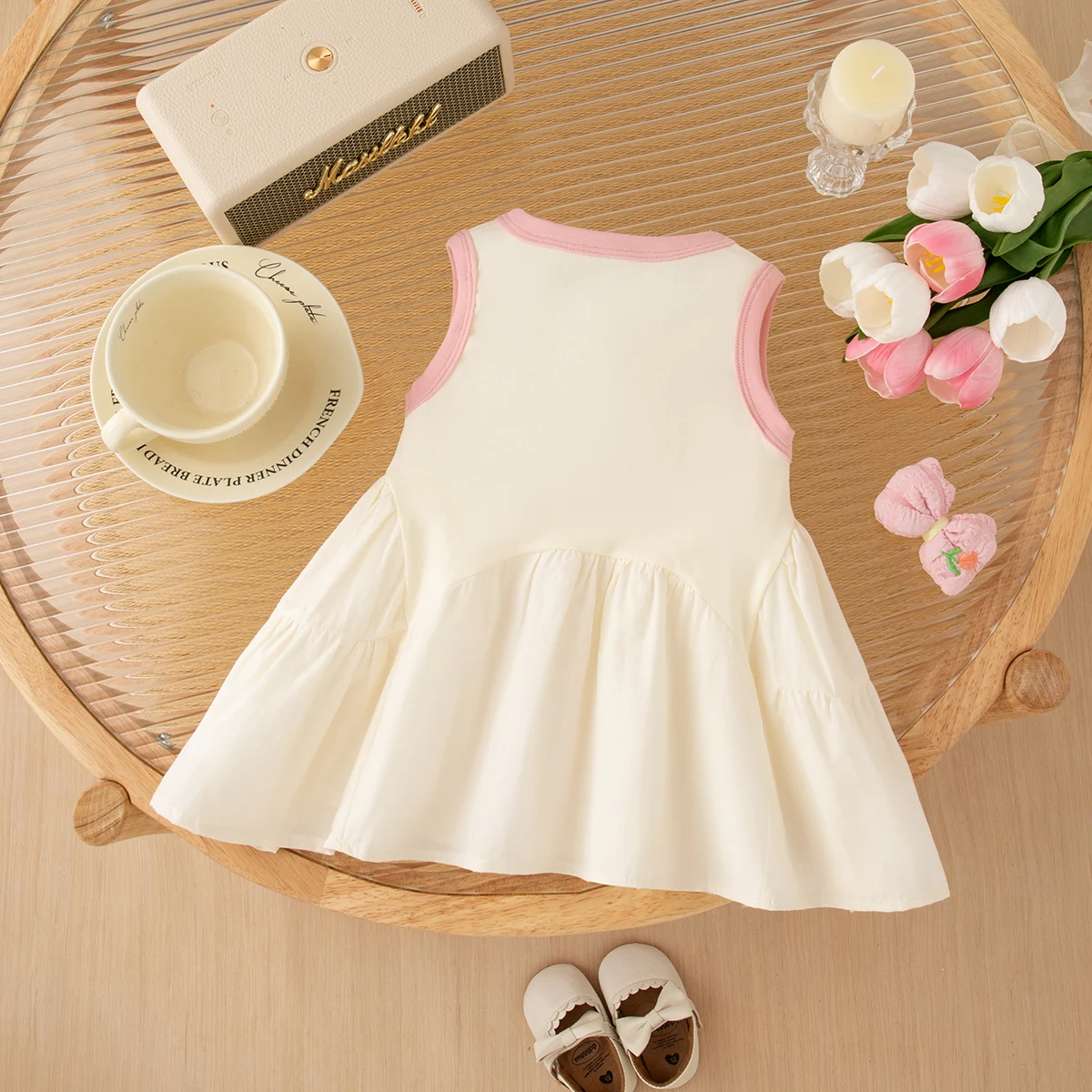 Korean Style Baby Girl Pink Dress Summer Sweet Bow Embroidered Sleeveless Dress for Girls Princess Costume