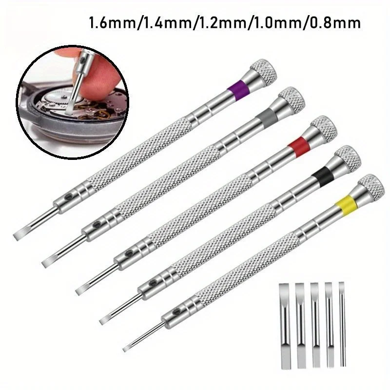 5pcs/set 0.8-1.6mm Steel Screwdriver for Watch Repairing Portable Watch Tools Band Removal with Mini Link Pins Watchmaker Tools