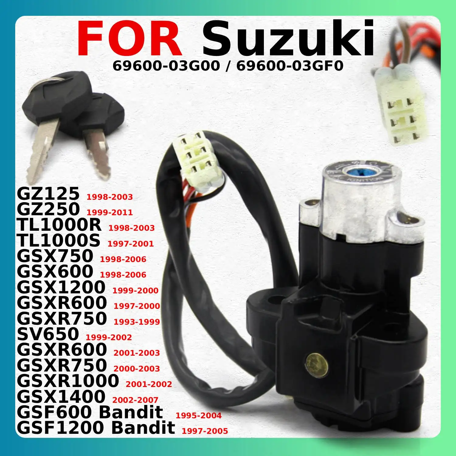 Motorcycle Ignition Switch Key Fits For Suzuki GSXR600 SV650 GSXR750 GSXR1000 GSX1400 37100-33E01 37100-46E21   Moto Accessories