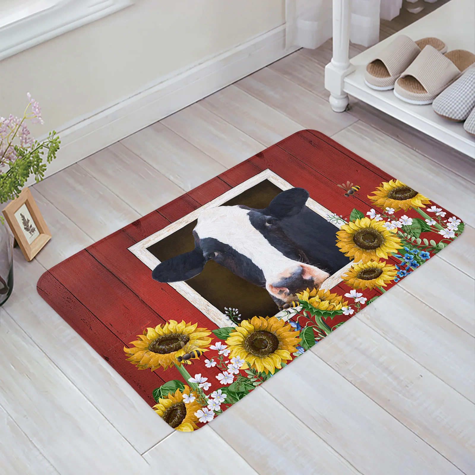 Farm Barn Cow And Sunflower Doormats Anti-slip Home Decor Floor Carpet Doormat for Bathroom Kitchen Entrance Rugs