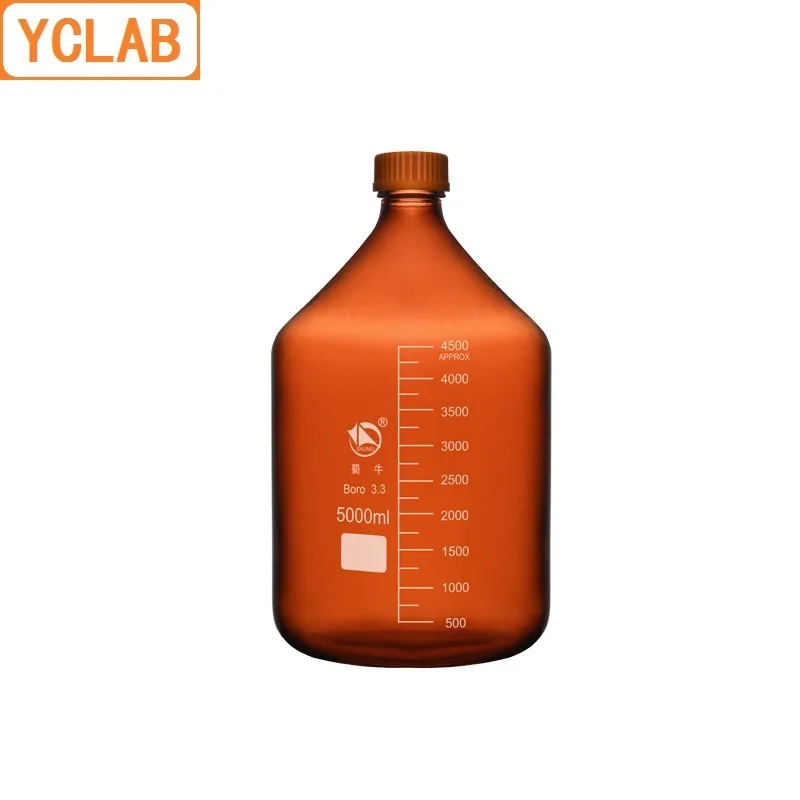 YCLAB 5000mL Reagent Bottle 5L Screw Mouth with Blue Cap Boro 3.3 Glass Brown Amber Medical Laboratory Chemistry Equipment