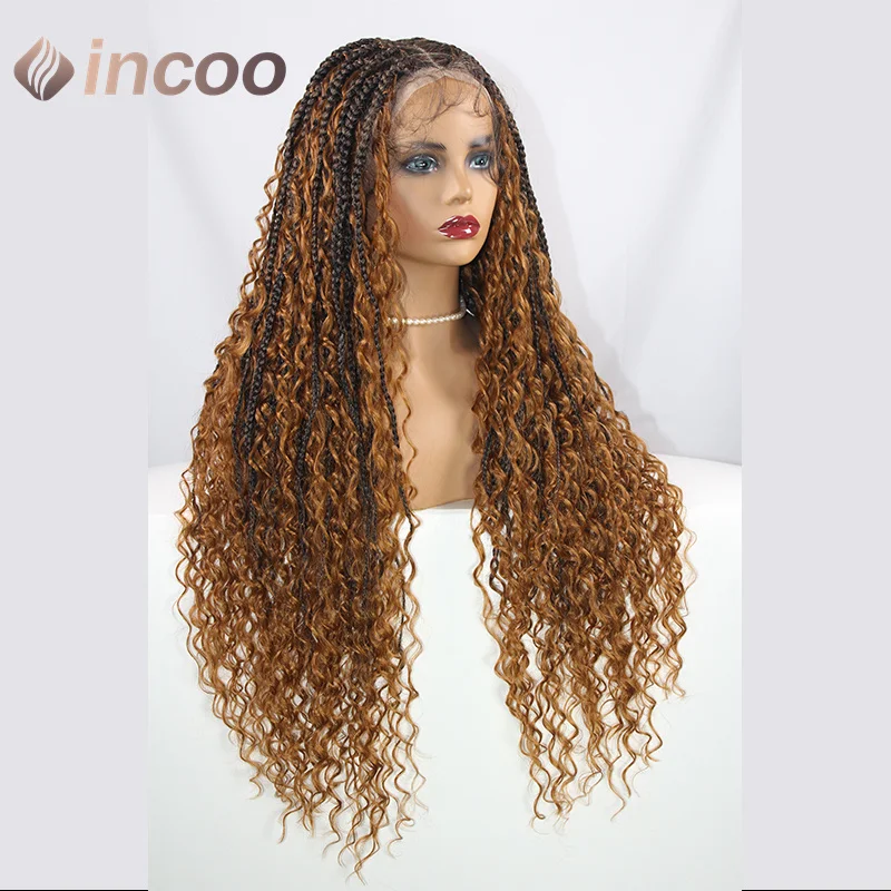 Boho Box Treccia Parrucche Zenzero Bionda Onda Ricci Sintetici Parrucche Anteriori Del Merletto Pieno Pre-Pizzicate Capelli Del Bambino Per Le Donne