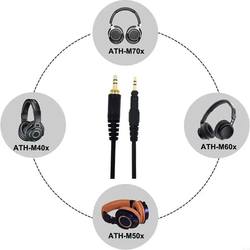 Cable reemplazo para ATH-M50X M40X M60X M70X Auriculares 6.35 mm E74a