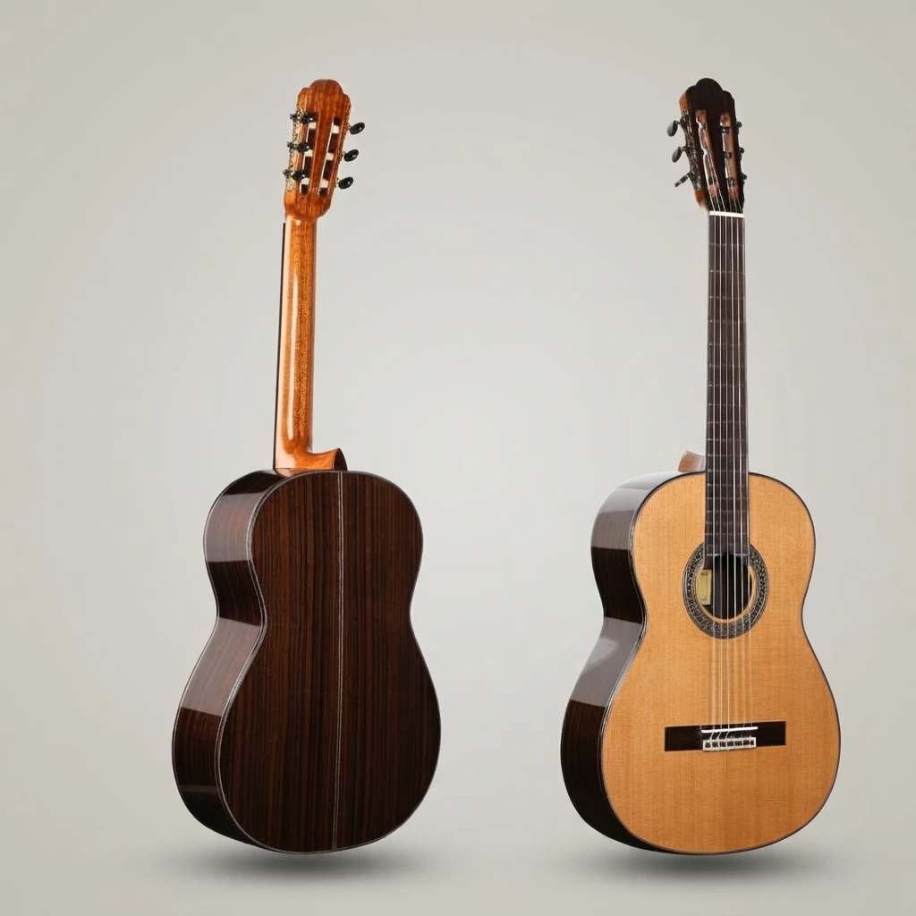 Studio Grade Classical Guitar with Nylon Strings, Natural Top Black Striped Back, Slotted Headstock, Black Tuners for Beginners