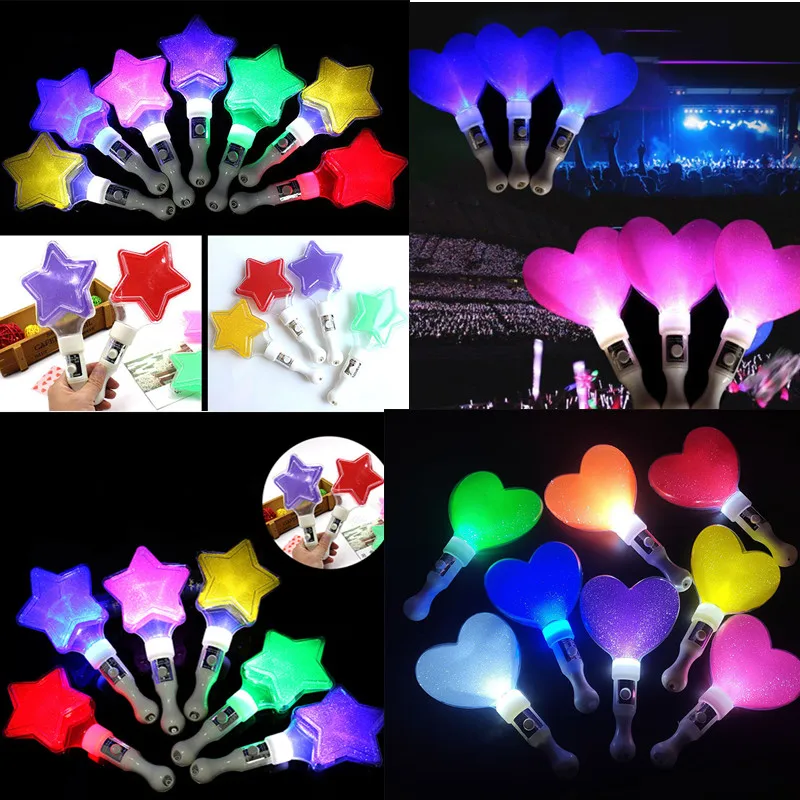 1Pc Colors Change LED Glow Stick Heart Star Shape Luminous Concert Cheering Tube Wedding Party Light Stick