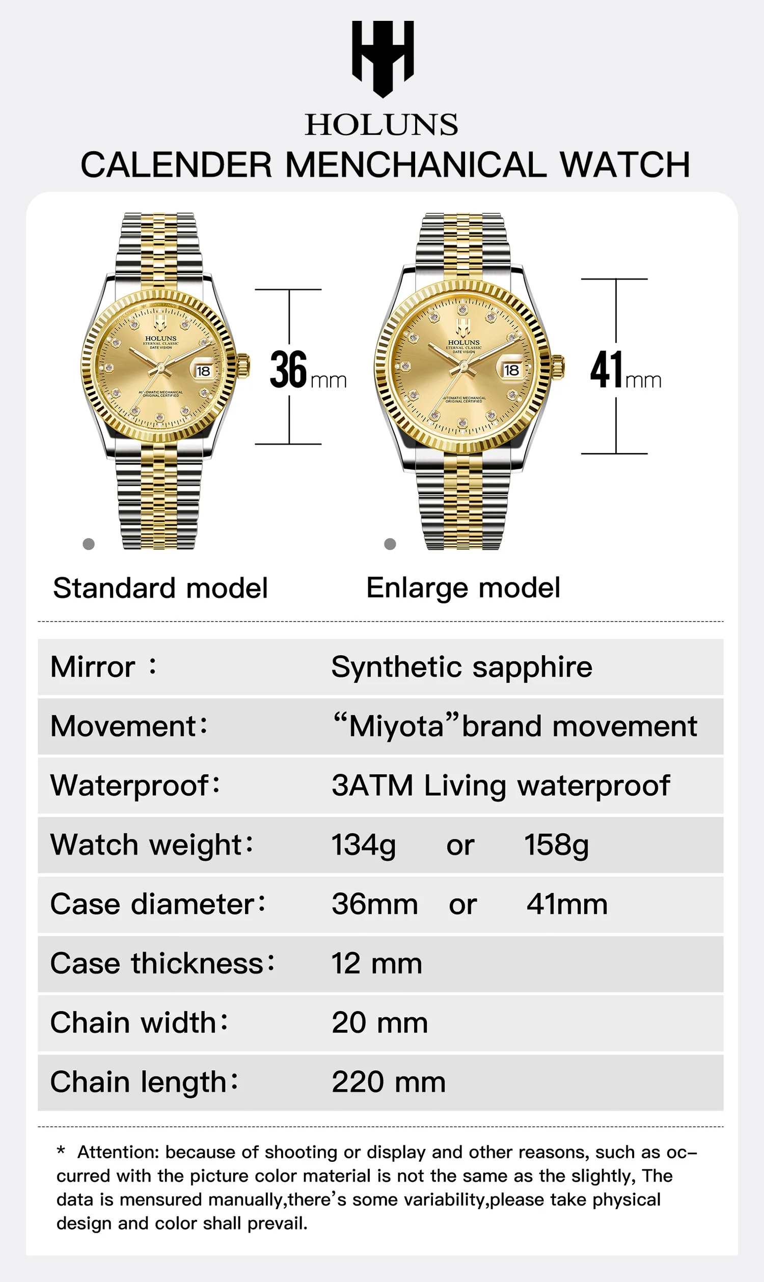 Holuns Mens Watches Top Brand Luxury Gold Diamonds Classic Watches Mens Role Watch Automatic watch Stainless Steel Wristwatch