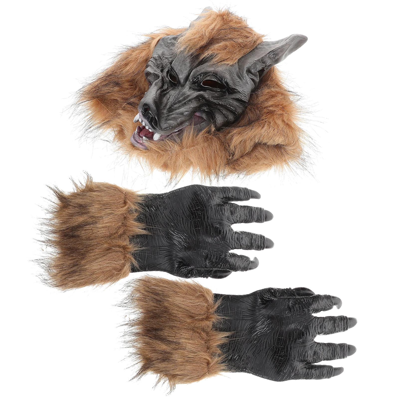 

1 set Wolf Head Mask Scary Masquerade Cosplay Gloves Halloween Horror Mask Realistic Halloween Costume Claw Set