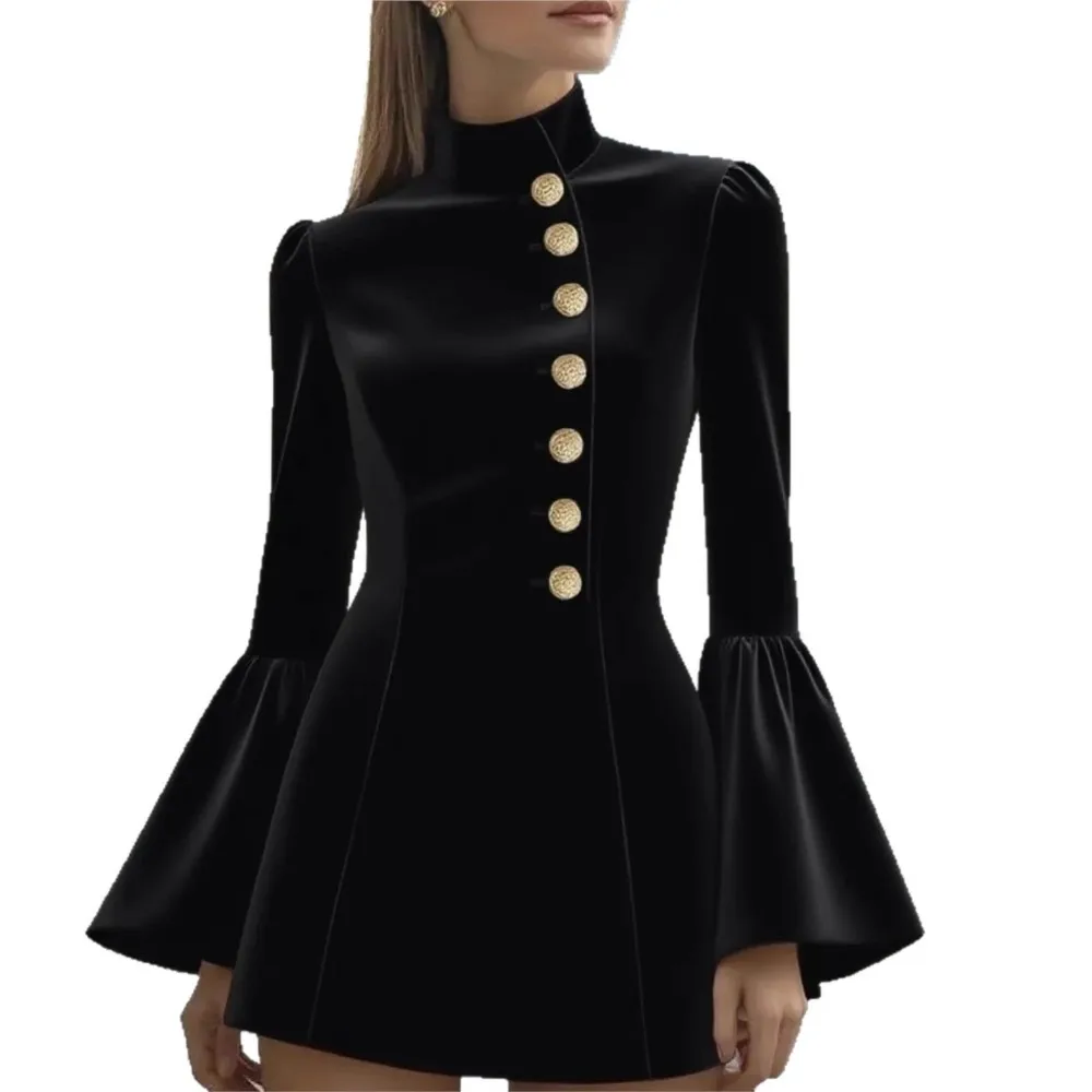 Figurbetontes Anzugkleid mit Stehkragen und ausgestellten Ärmeln für Damen