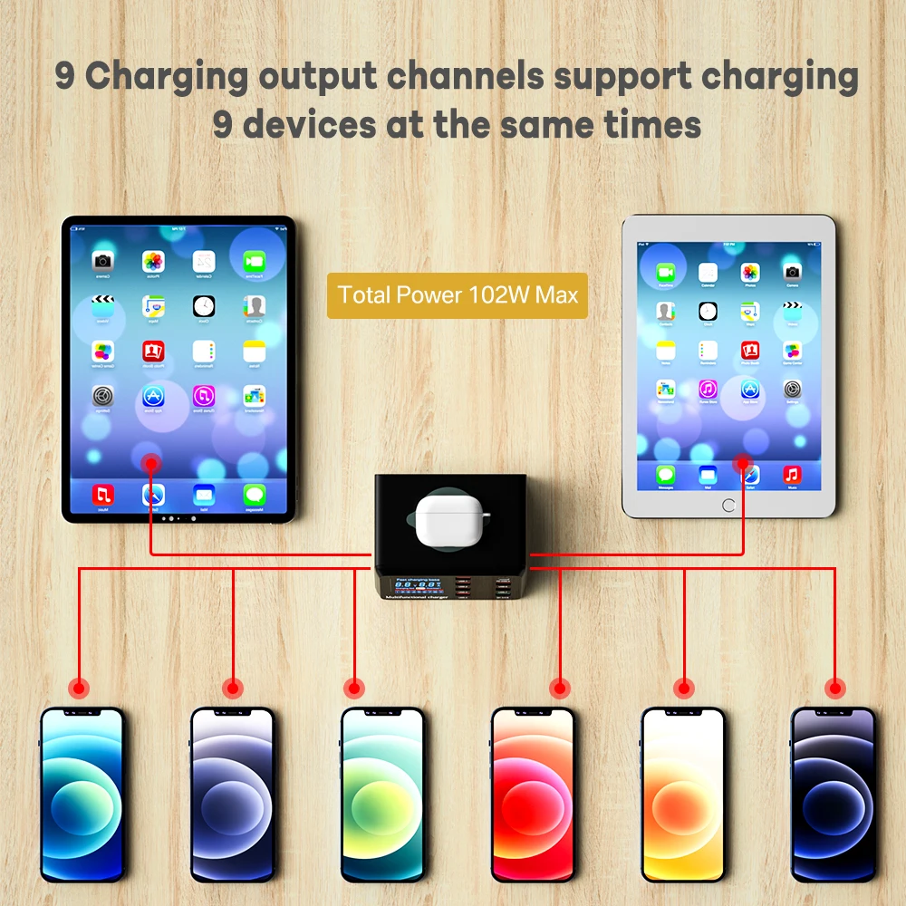 ที่ชาร์จแบบไร้สายที่ชาร์จแบบเร็วอะแดปเตอร์ที่ชาร์จ USB PD แท่นชาร์จสำหรับ iPhone iPad แท็บเล็ต Samsung